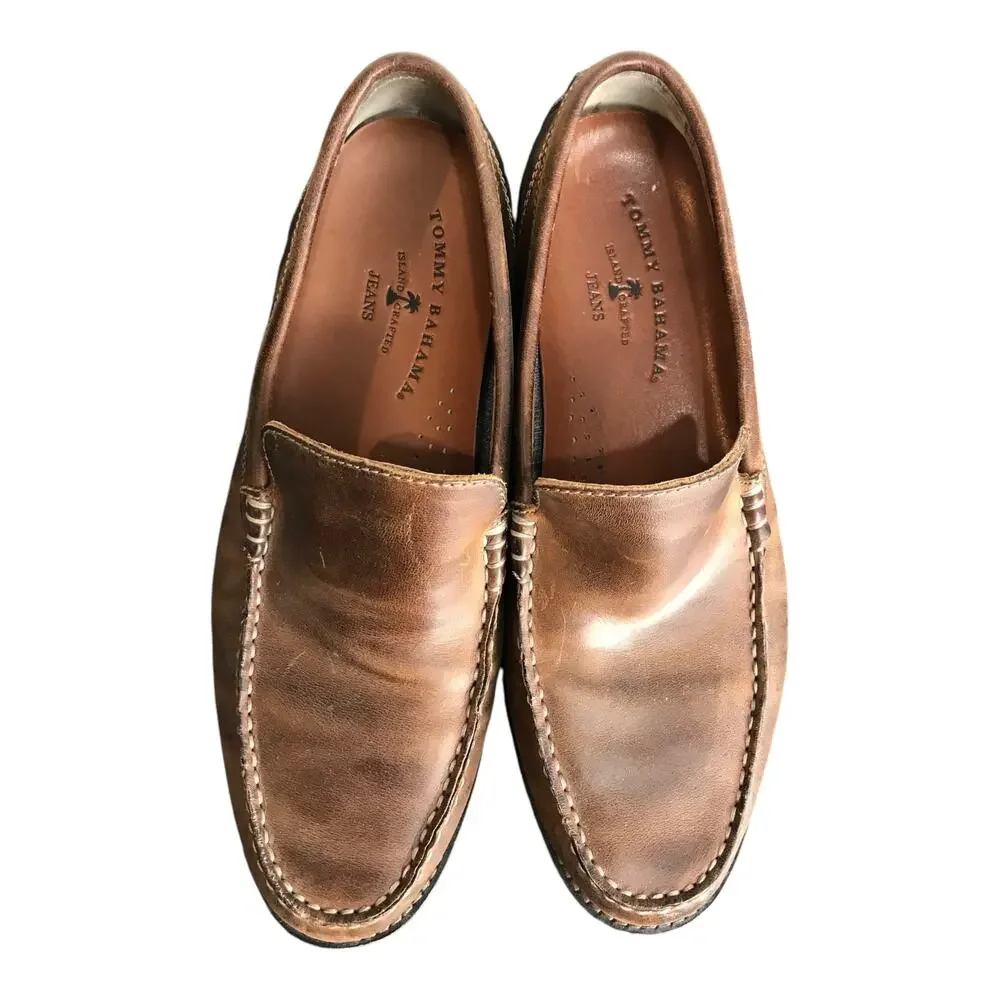 Tommy Bahama Rocker Canyon Men 10.5 Venetian Brown‎ Leather Slip-On Shoes Loafer